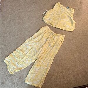 Yellow Zebra Print Crop Top and Pants Set